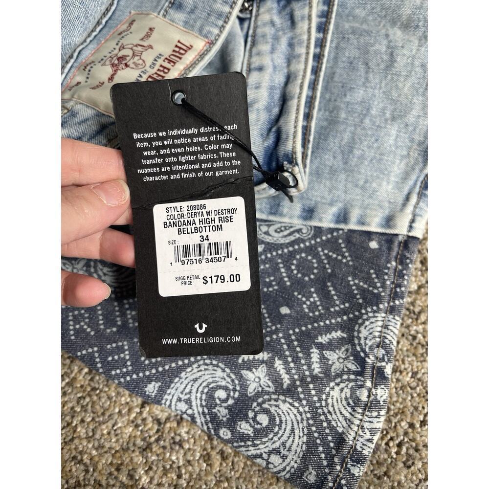 New! True Religion Bandana Print Flare Jeans Lightwash High Rise Bell Bottom 34 - Picture 3 of 8